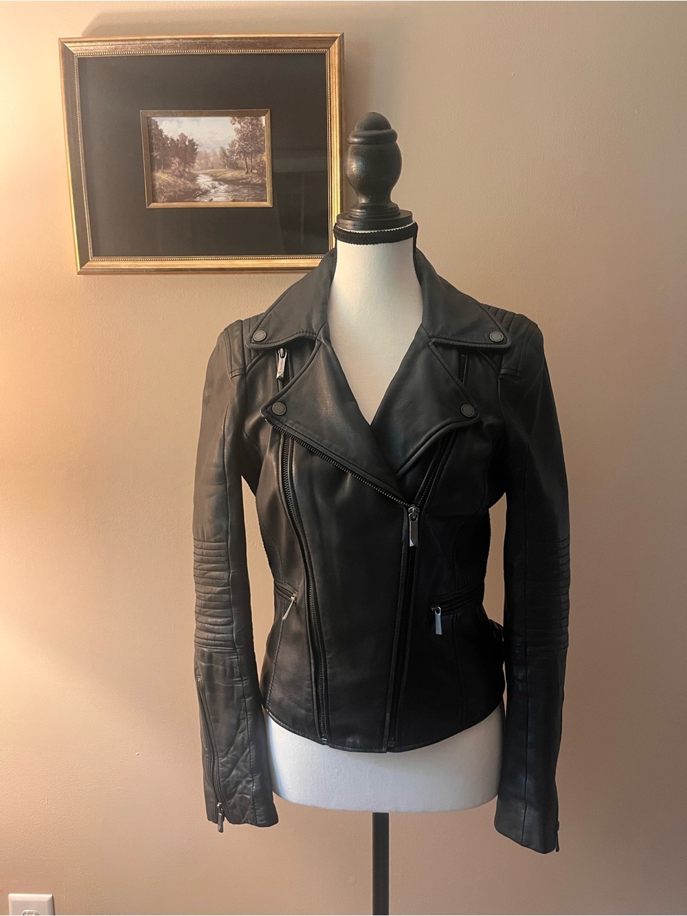 BCBGMaxazria Classic Black Leather Moto Jacket - Women's